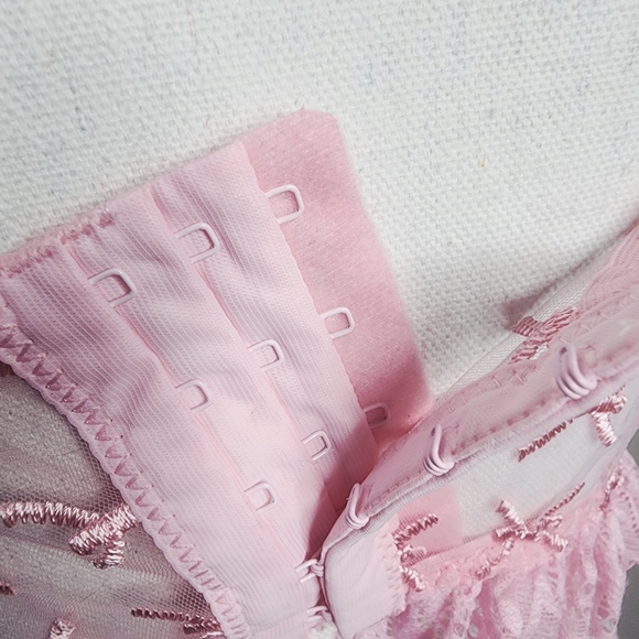 Sexy Pink bows Eyelet Lace Corset Topper Bra - Picture 3 of 10